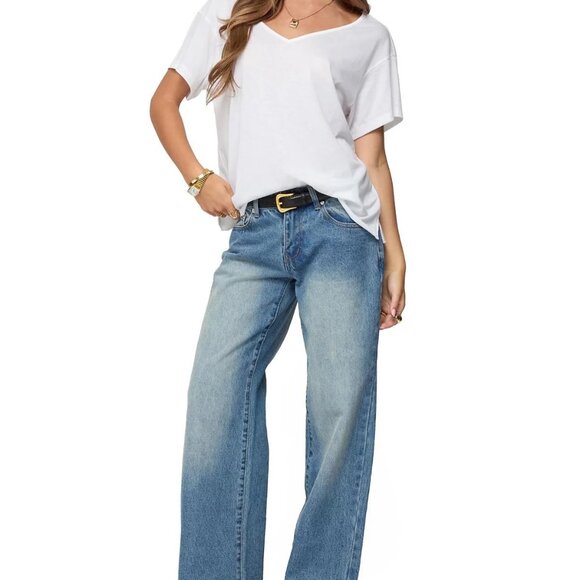 Edikted Sonora Oversized V Neck T Shirt White - Picture 3 of 3